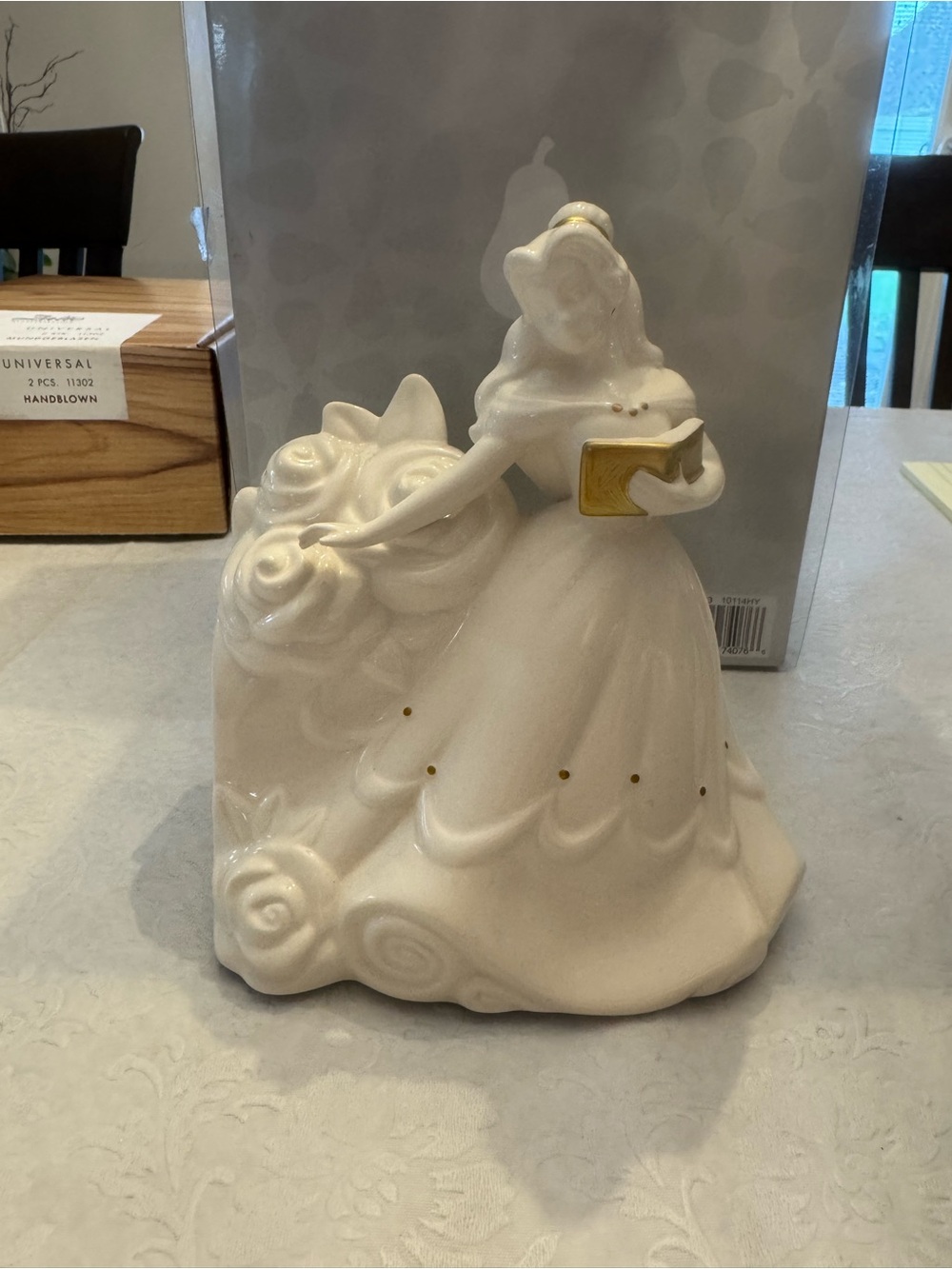 White Ceramic Princess Figurine with - Decorative Home Accent bookend
